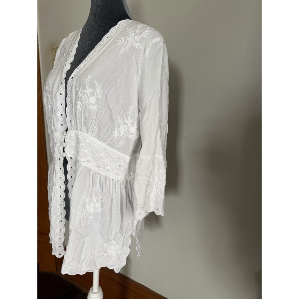 Soft Surroundings Lace Tunic Top Eylet Boho Top M Bell Sleeve Whimsical Fairy M - Picture 4 of 13